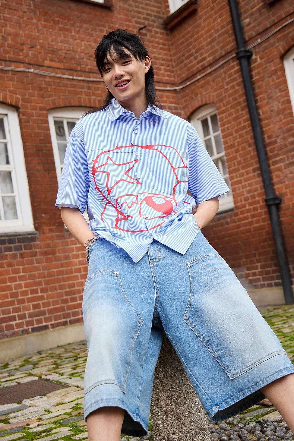 Jaded London Stereo Stripe Short Sleeve Shirt in Blue for Men