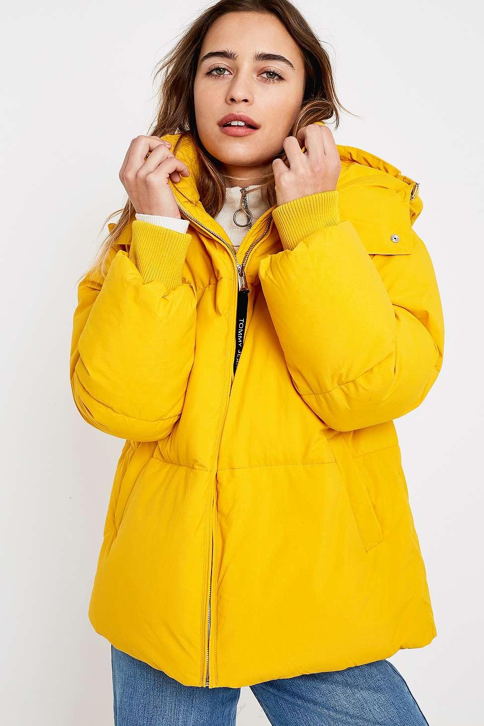 tommy jeans yellow oversized hooded puffer jacket cheap buy online