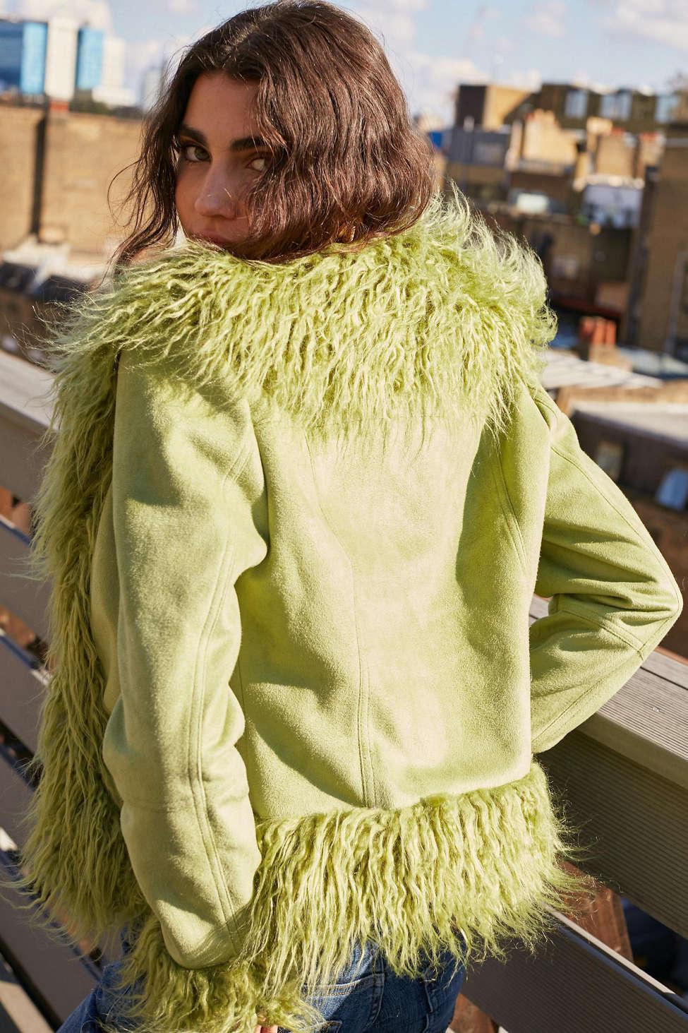 Urban Outfitters Uo Y2k Fur-trim Jacket in Green | Lyst