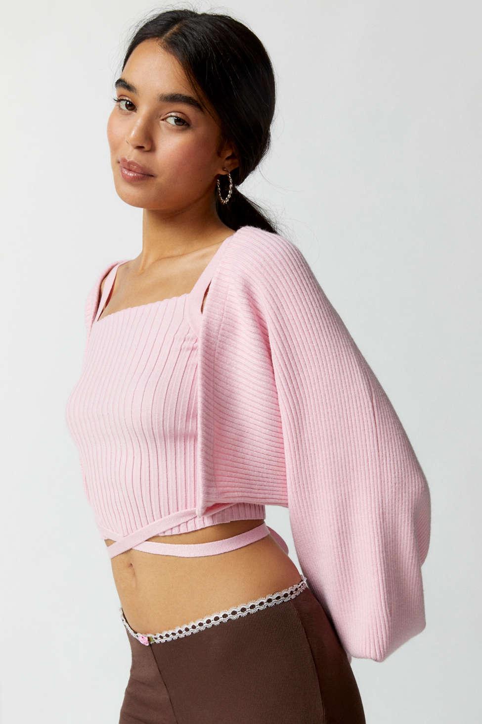 Silence + Noise Silence + Noise Adelie Balloon Sleeve Shrug Sweater In  Pink,at Urban Outfitters