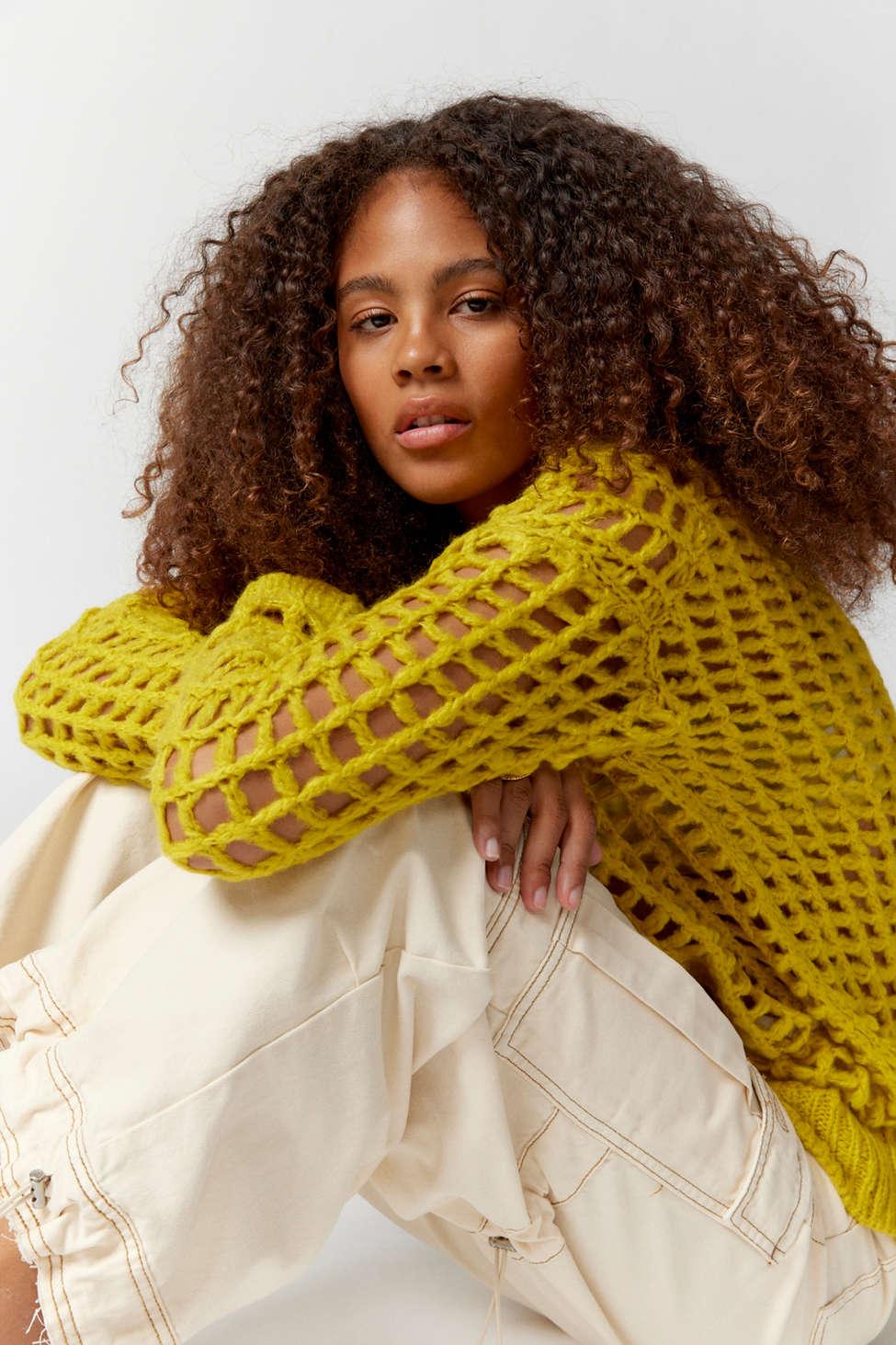 Urban Outfitters Uo Osaka Open-knit Pullover Sweater In Chartreuse,at in  Yellow | Lyst