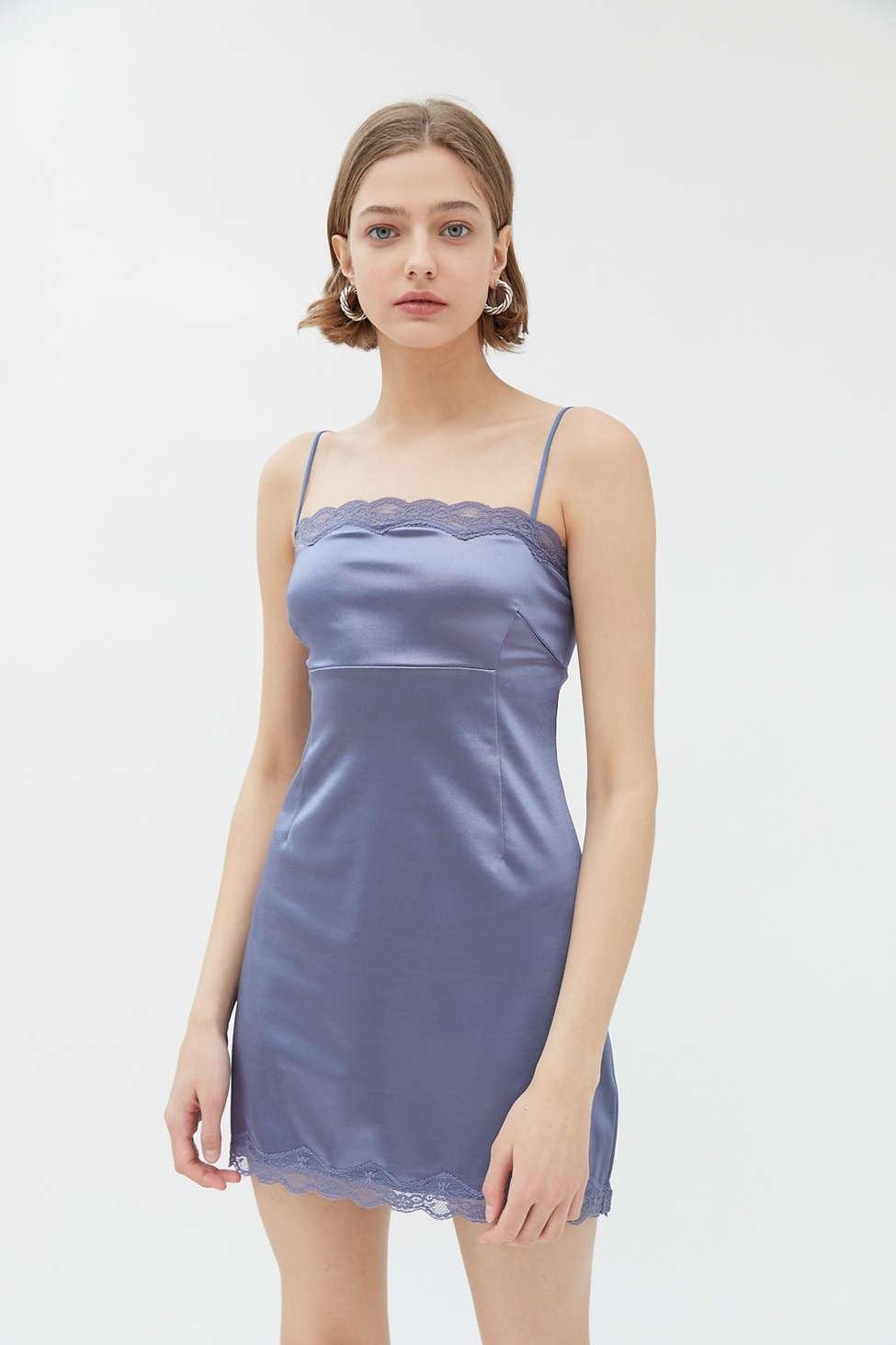 Urban Outfitters Uo Lannie Satin Lace-trim Slip Dress in Blue