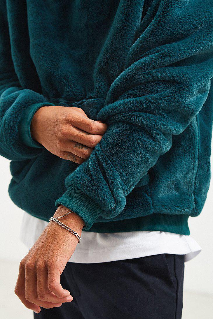 Urban Outfitters Uo Faux Fur Hoodie Sweatshirt in Green for Men - Lyst