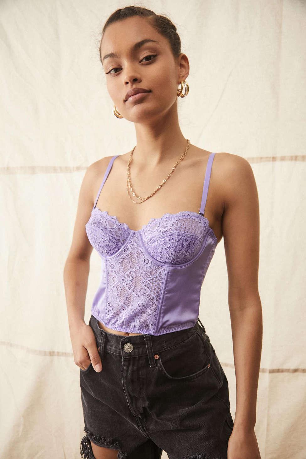 Urban Outfitters Uo Ava Lace & Satin Corset Top in Purple | Lyst
