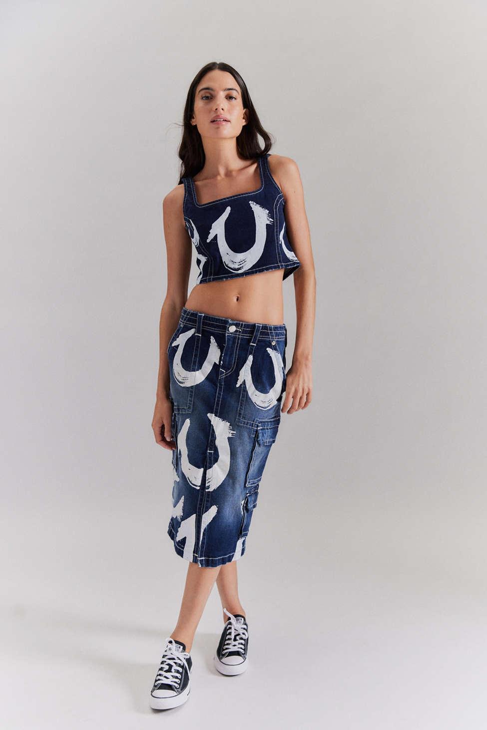 True Religion Uo Exclusive Painted Horseshoe Denim Midi Skirt in Blue |  Lyst Canada