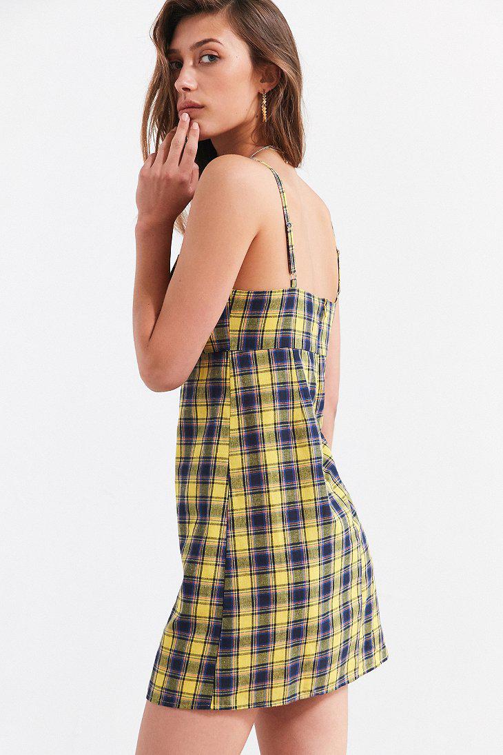 yellow plaid mini dress