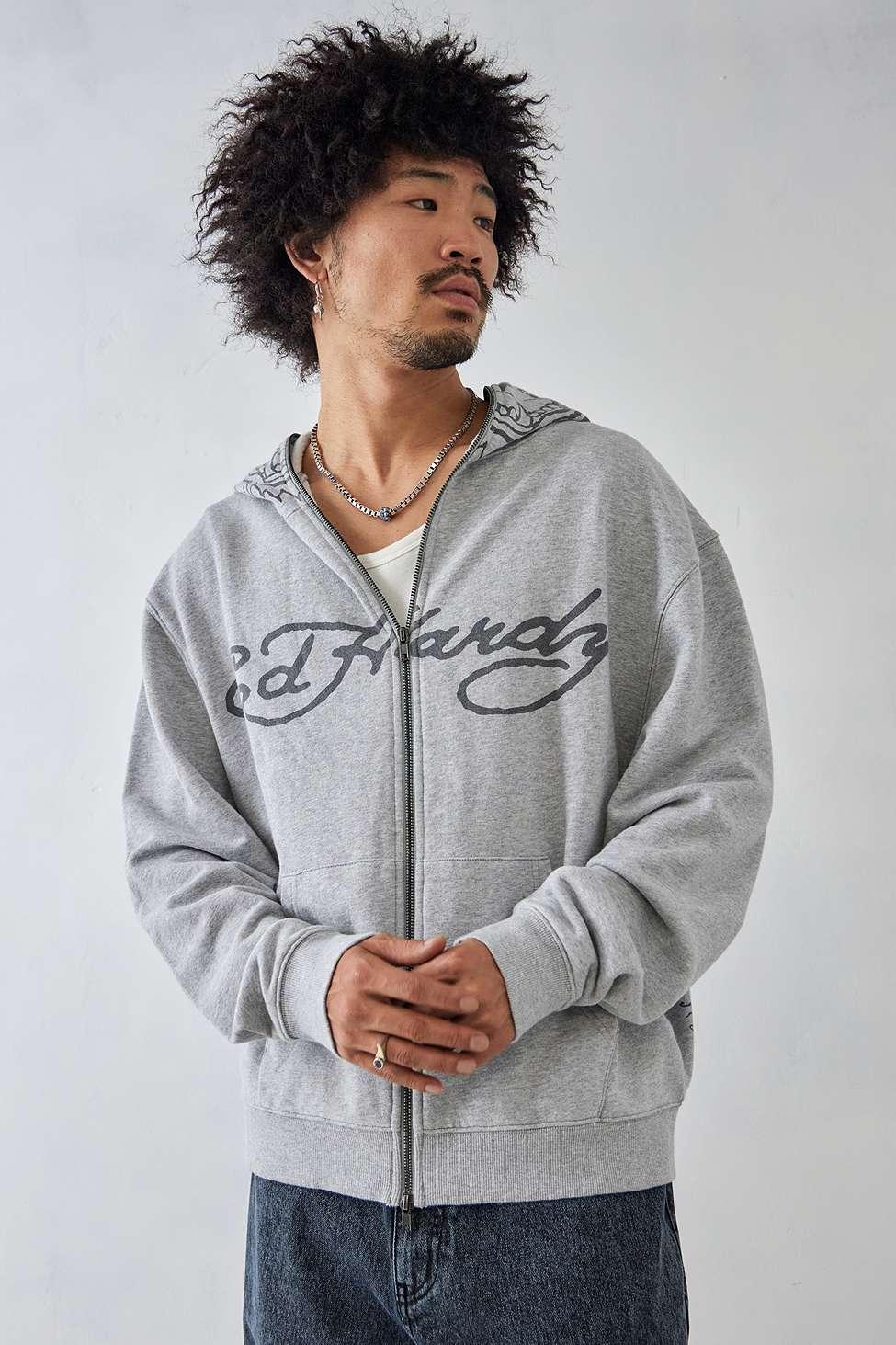 Ed Hardy Uo Exclusive Grey Marl Tiger Face Zip through Hoodie in Grey for Men Lyst UK