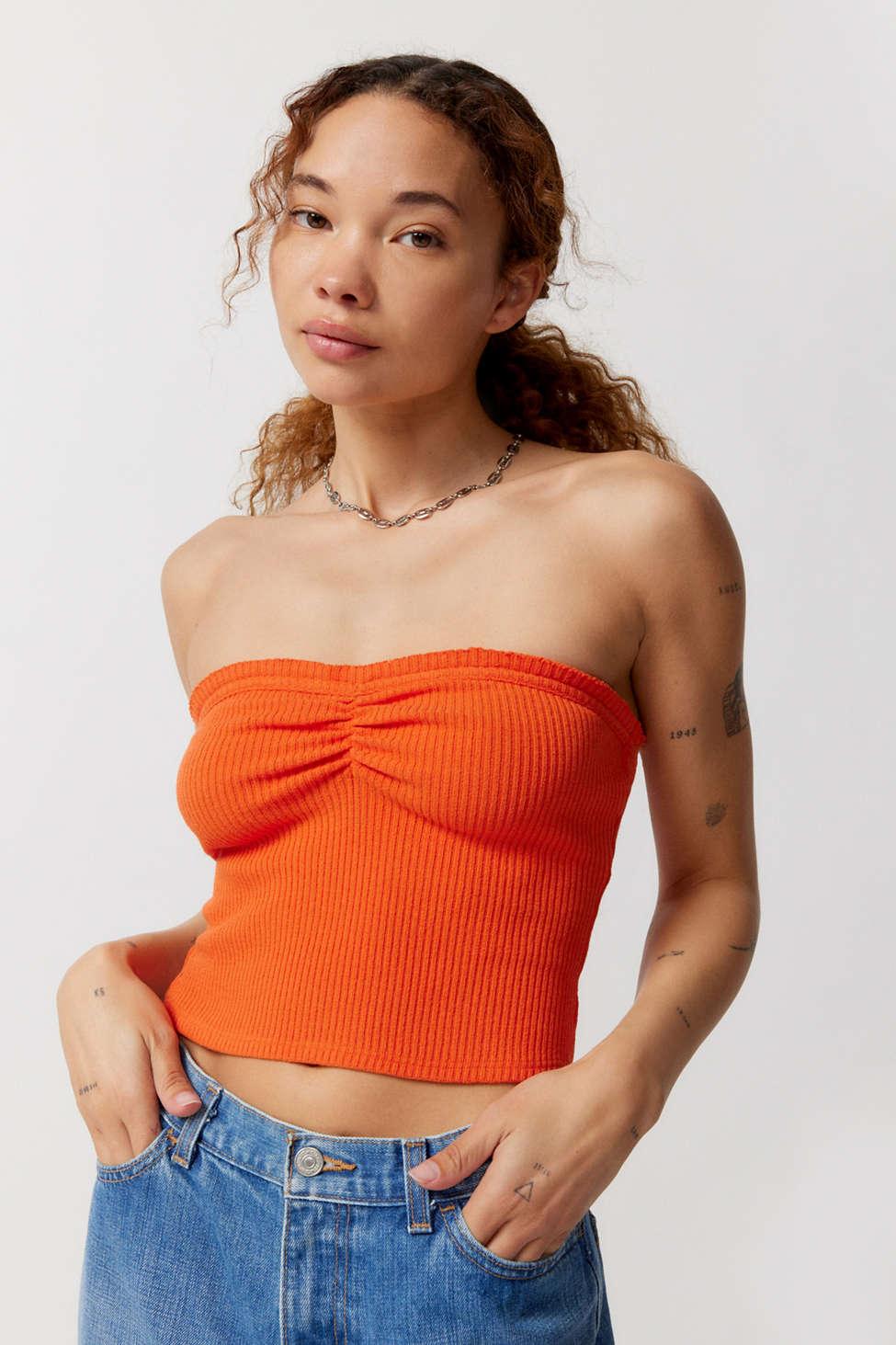 Urban Outfitters Uo Ruched Tube Top In Orange,at | Lyst