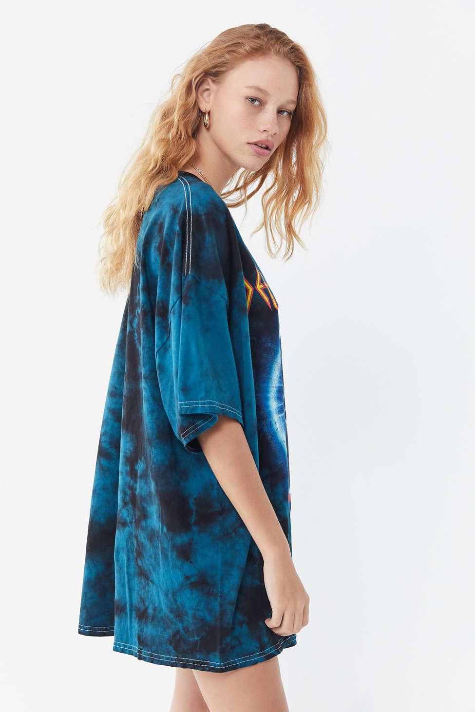 Urban Outfitters Cotton Def Leppard Tie-dye T-shirt Dress in Blue 