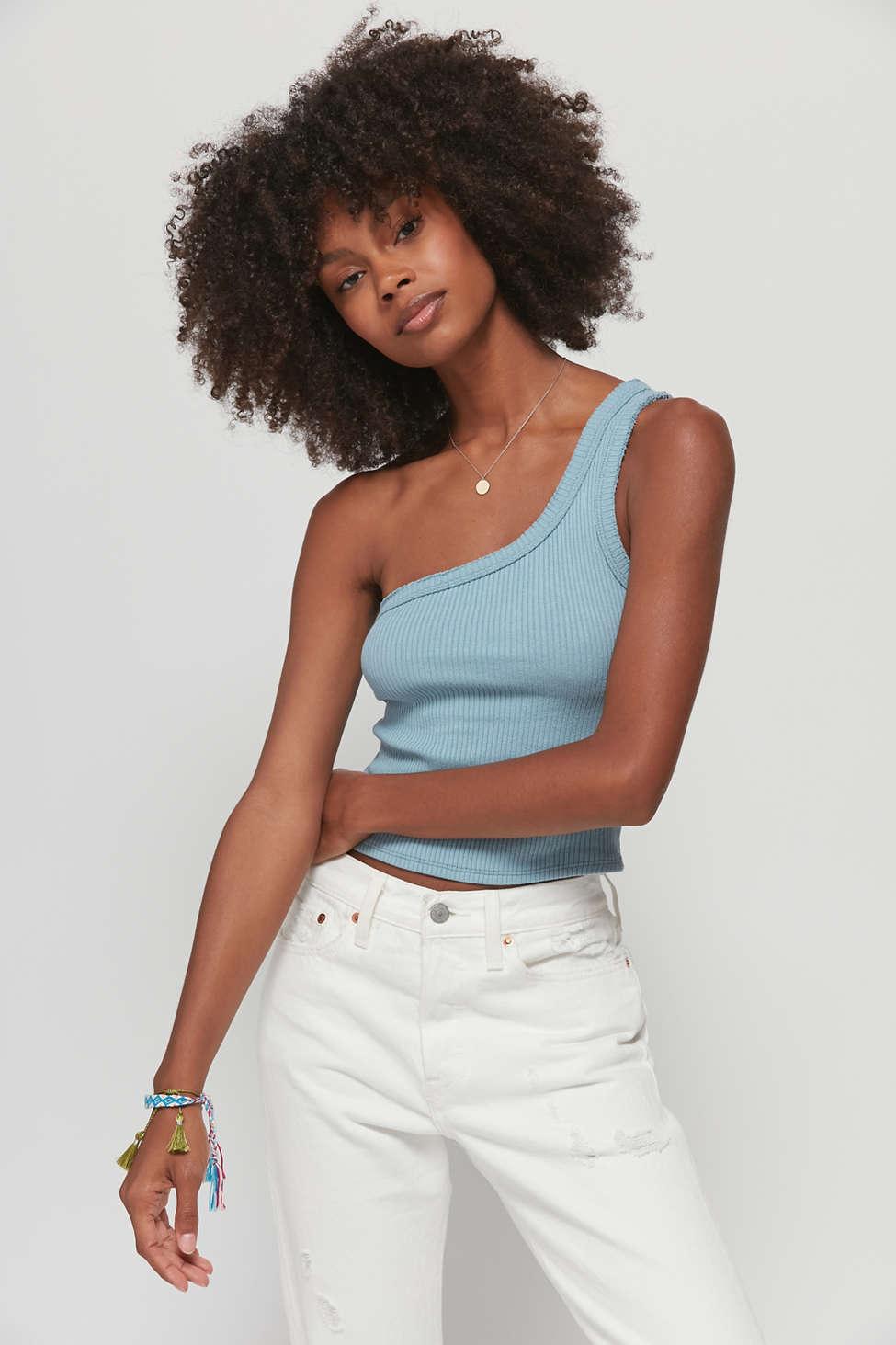 lastbil Mary vedlægge Urban Outfitters Uo Ribbed One-shoulder Essential Tank Top in Blue | Lyst