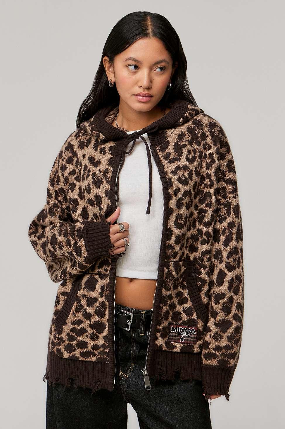 Minga Leopard Knitted Zip-up Cardigan S/m At Urban