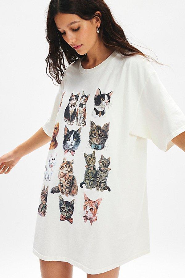 kimchi blue cat graphic t shirt dress Urban Outfitters Cat Graphic Oversized T-Shirt Dress in White