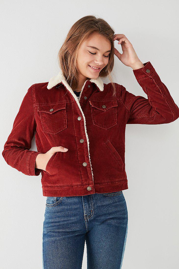 Red hot sale corduroy coat