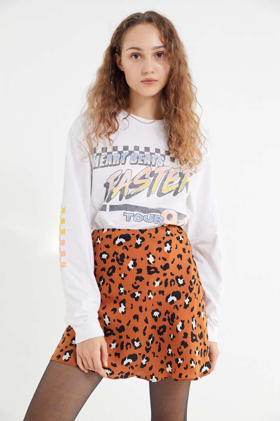 leopard print satin mini skirt
