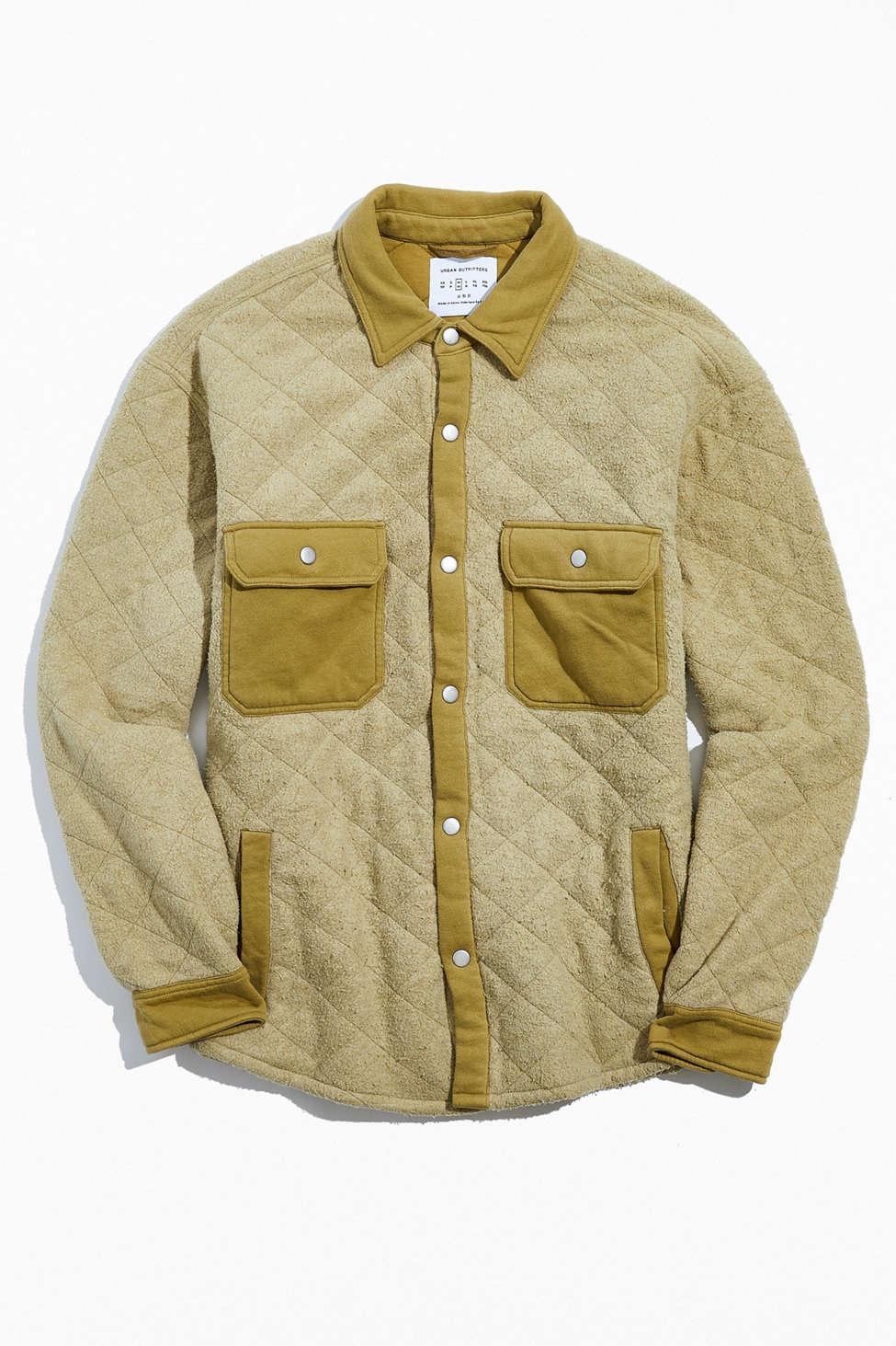 Urban Outfitters Uo Quilted Snap Button Shirt Jacket in Dark Yellow ...