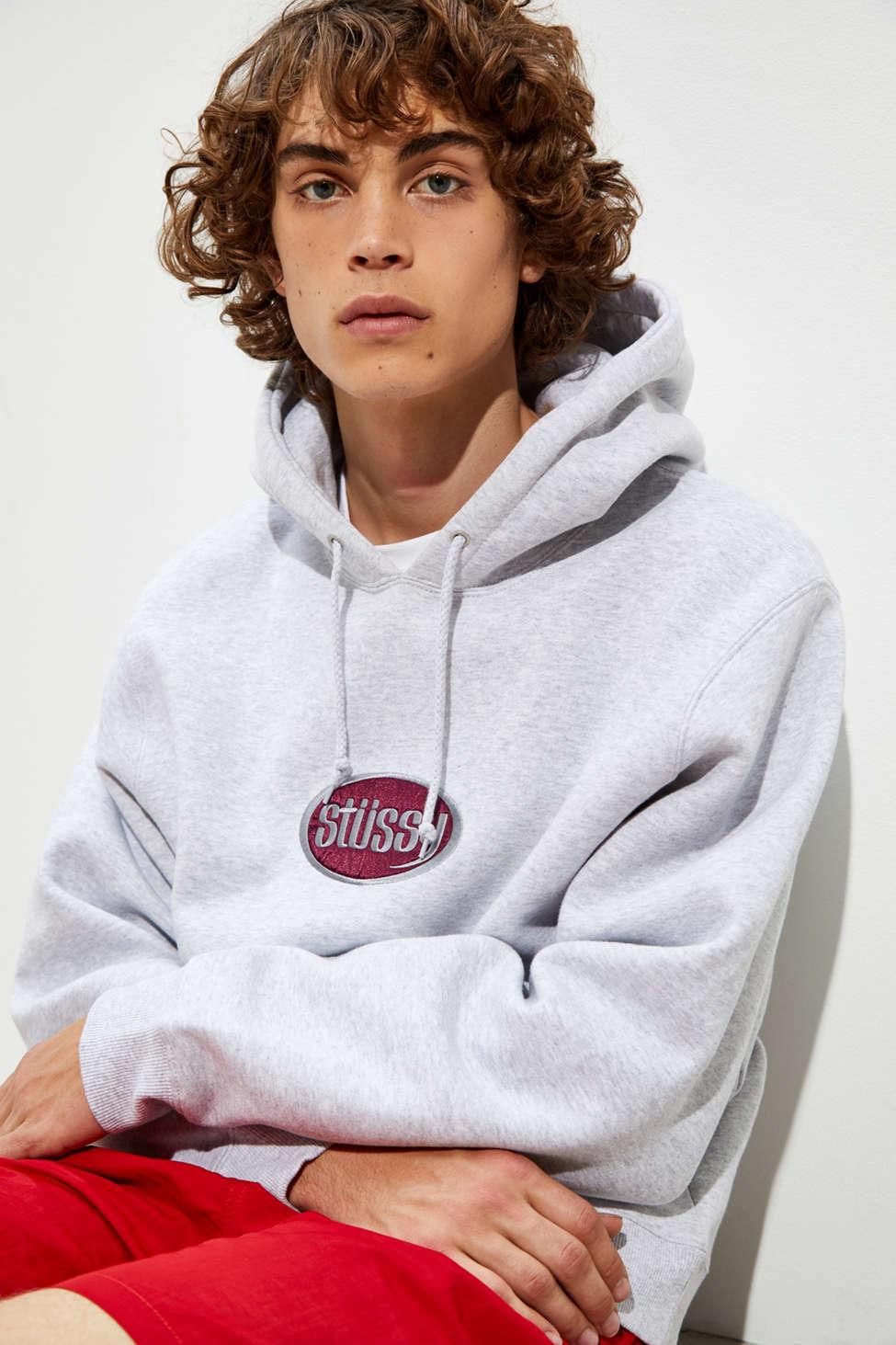 Stussy Embroidered Oval Logo Hoodie Sweatshirt in Gray for Men | Lyst