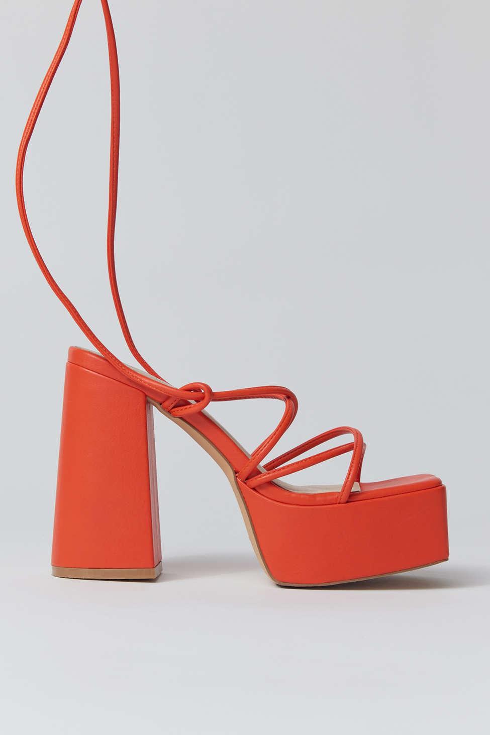 Stradivarius strappy heeled sandal with squared toe in red | ASOS | Strappy  sandals heels, Strappy heels, Sandals heels