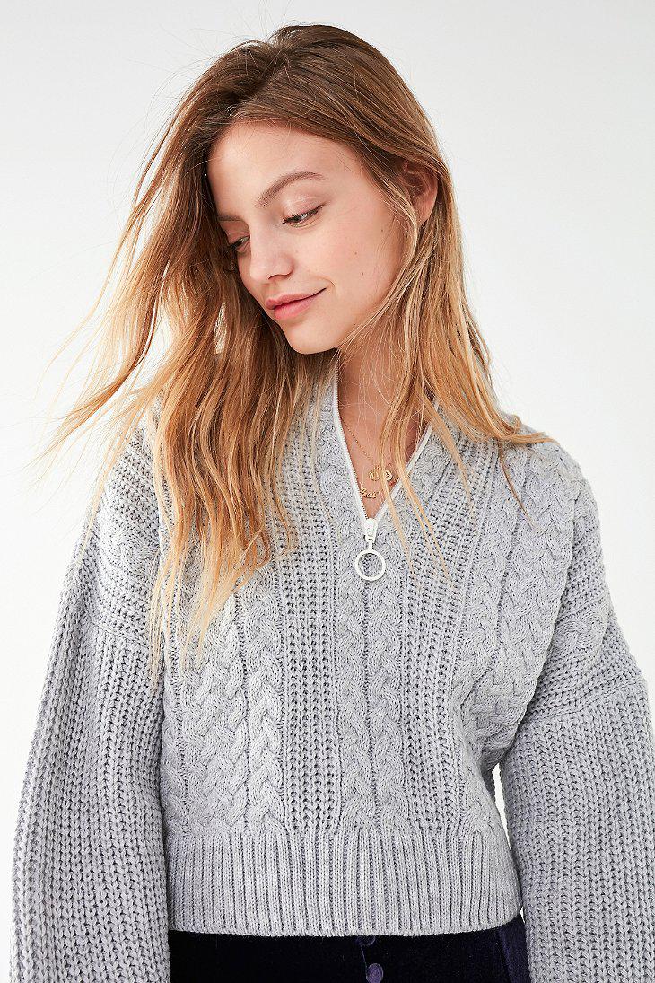 Urban Outfitters Uo Cable Knit Half-zip Sweater in Gray | Lyst
