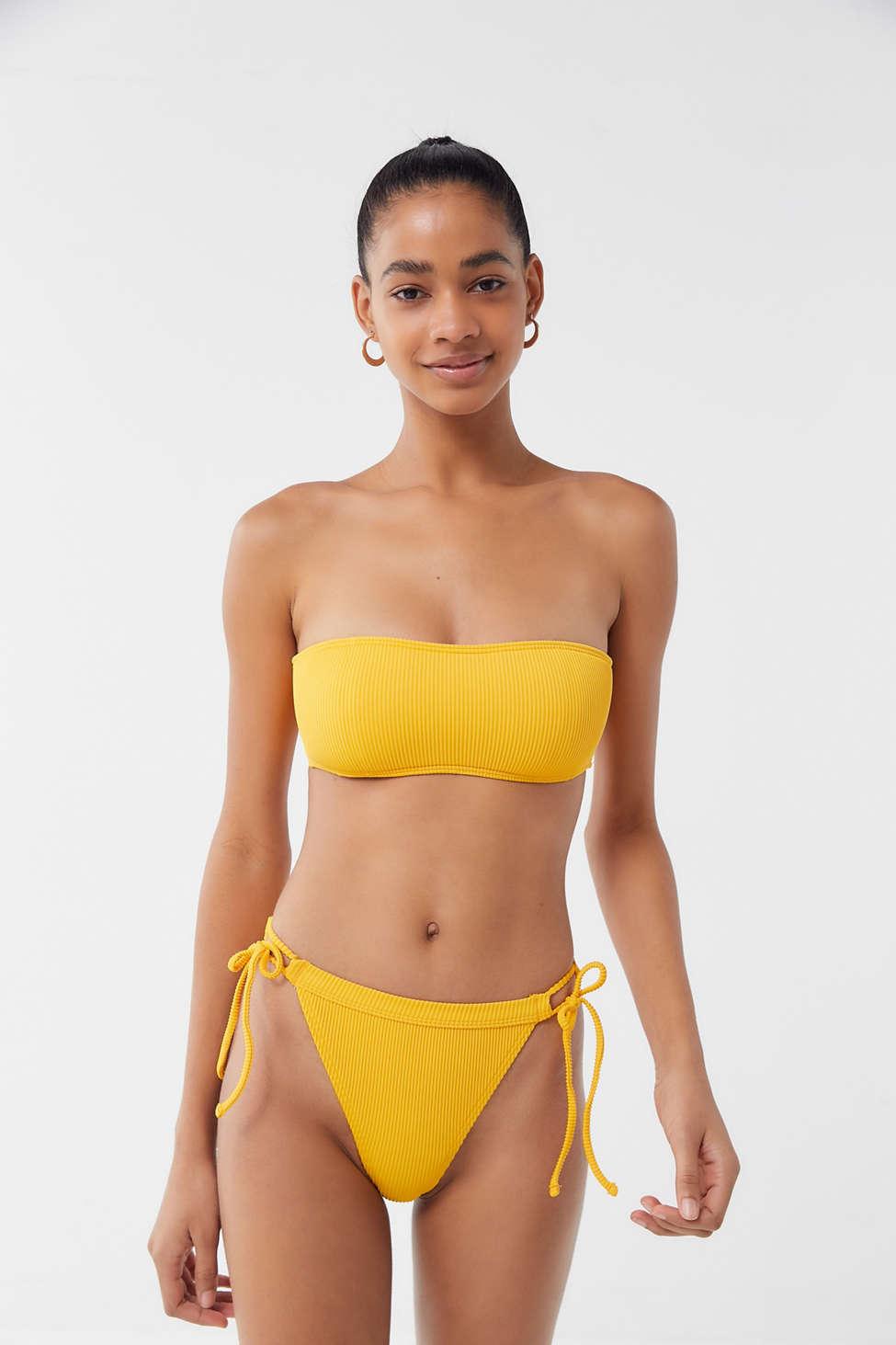 yellow ribbed bandeau bikini