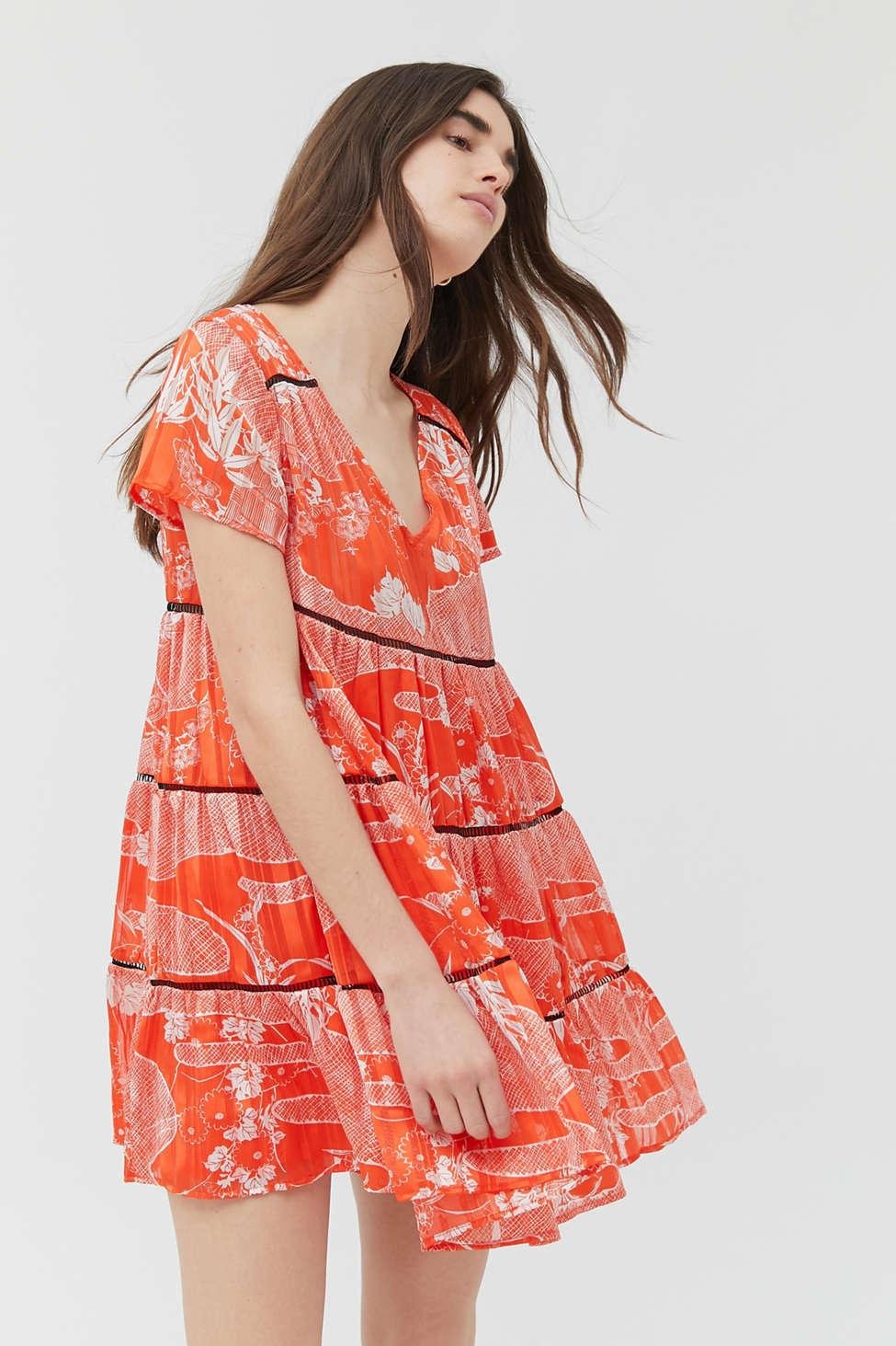 uo pippa chiffon tiered mini dress