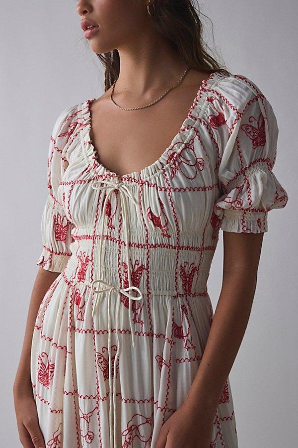Kimchi Blue Talulah Embroidered Tie-Front Puff Sleeve Maxi