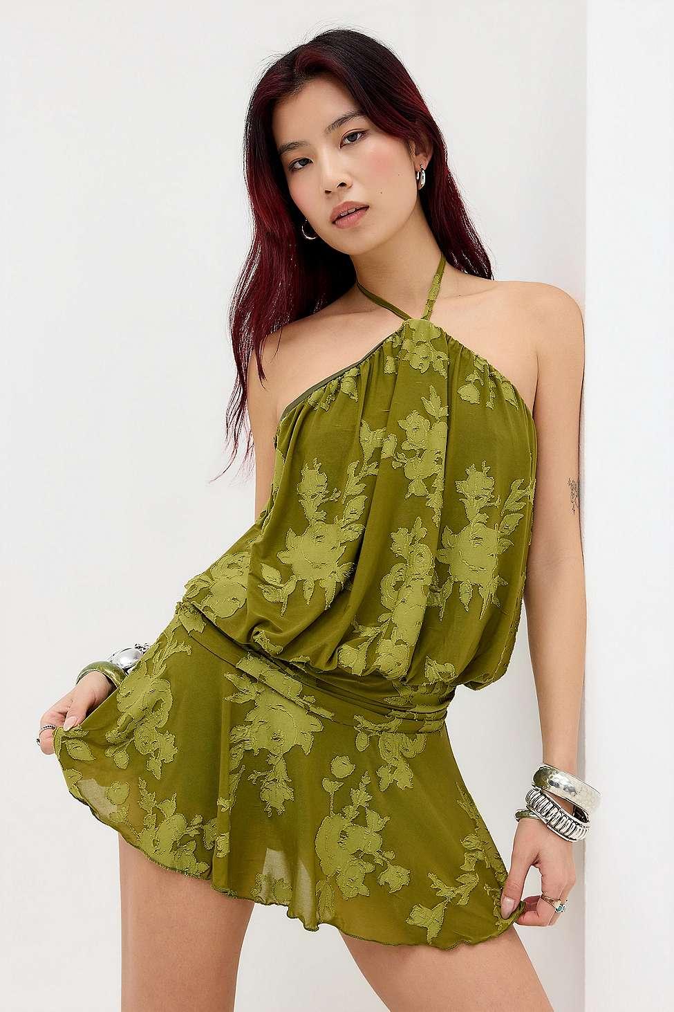 silence and noise green dress Silence + Noise