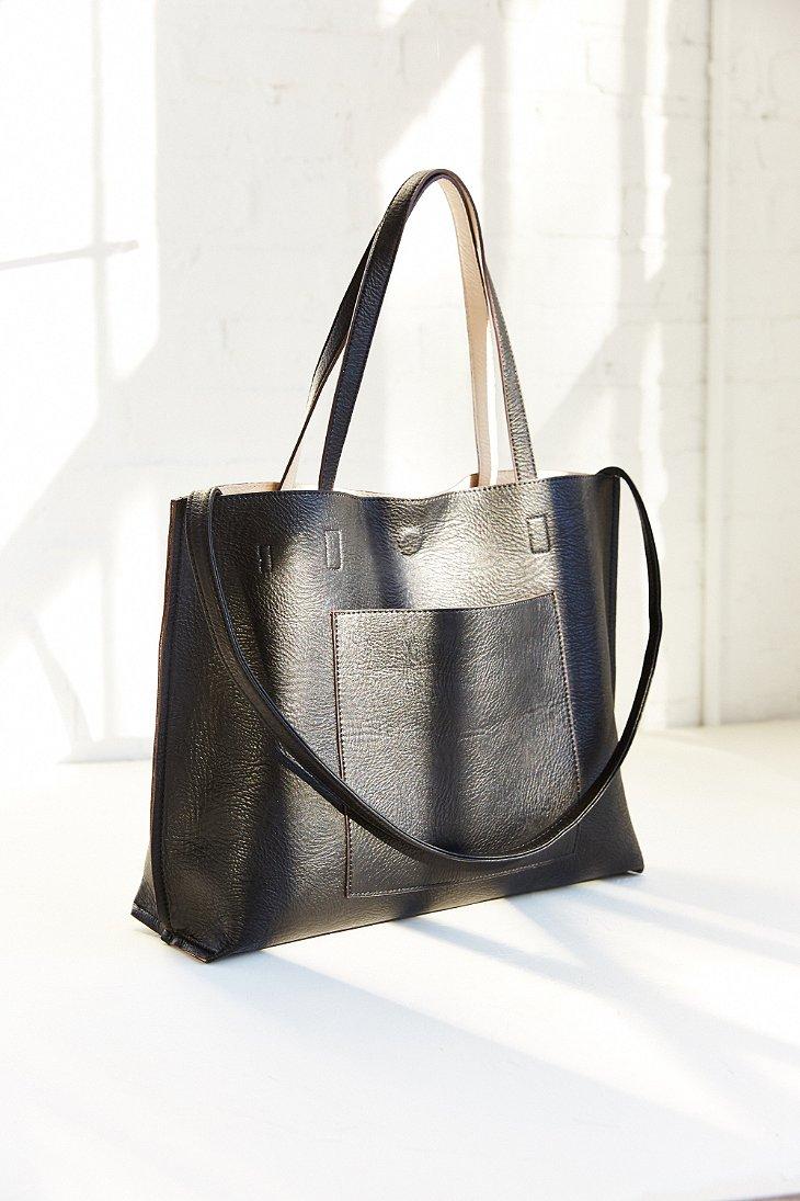 Urban outfitters Reversible Vegan Leather Tote Bag in Black | Lyst