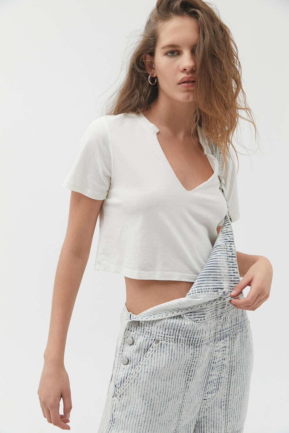 BDG Arcadian Notch Neck Cropped Tee in White
