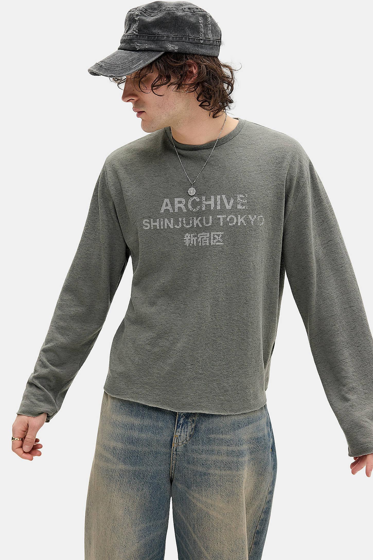 Urban Outfitters Uo Charcoal Archive Slub Long Sleeve T-shirt in