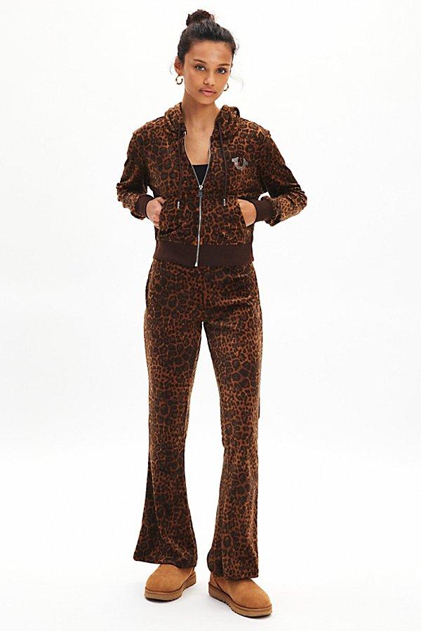 TRUE RELIGION Leopard Print Velour Embellished Track Pant in Brown - Main Image
