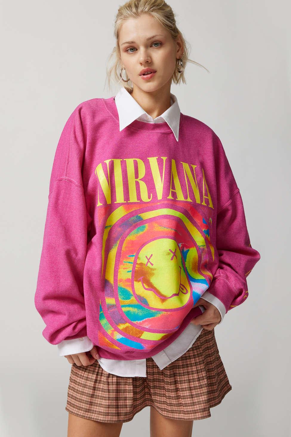 Urban Outfitters Nirvana Smile Overdyed Crew Neck Sweatshirt In Pink,at |  Lyst