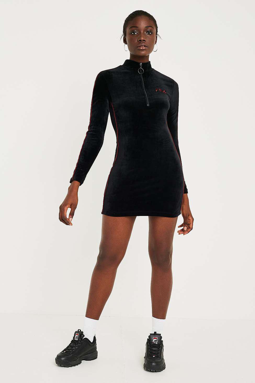 fila heidi black velour mini dress