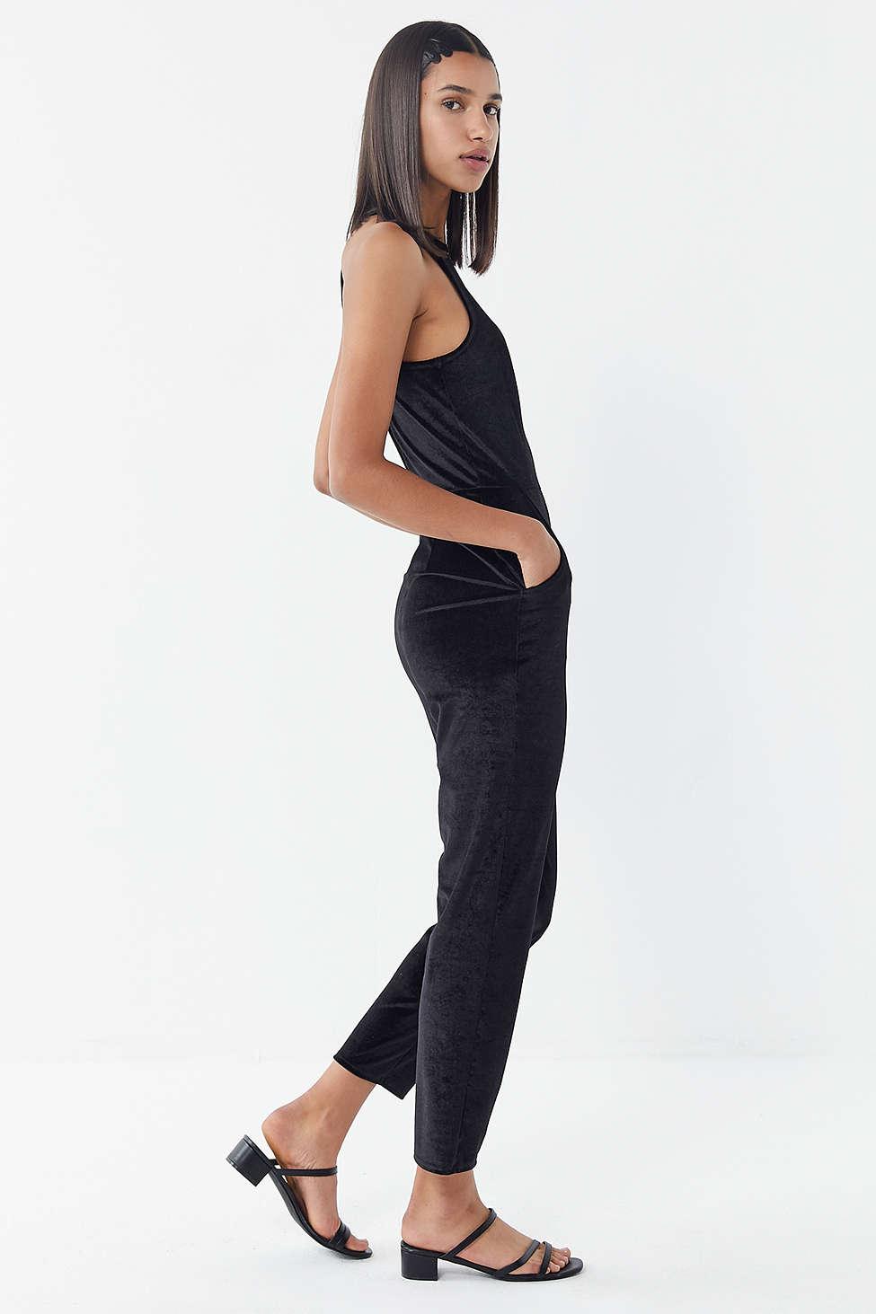 urban outfitters black velvet jumpsuit