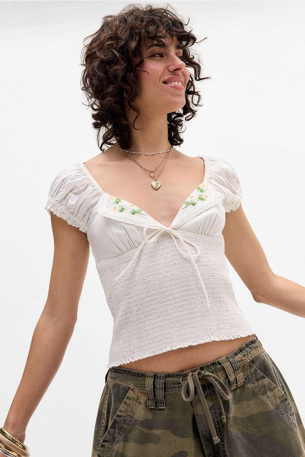 Kimchi Blue Cameron Poplin Embroidered Blouse in White | Lyst UK