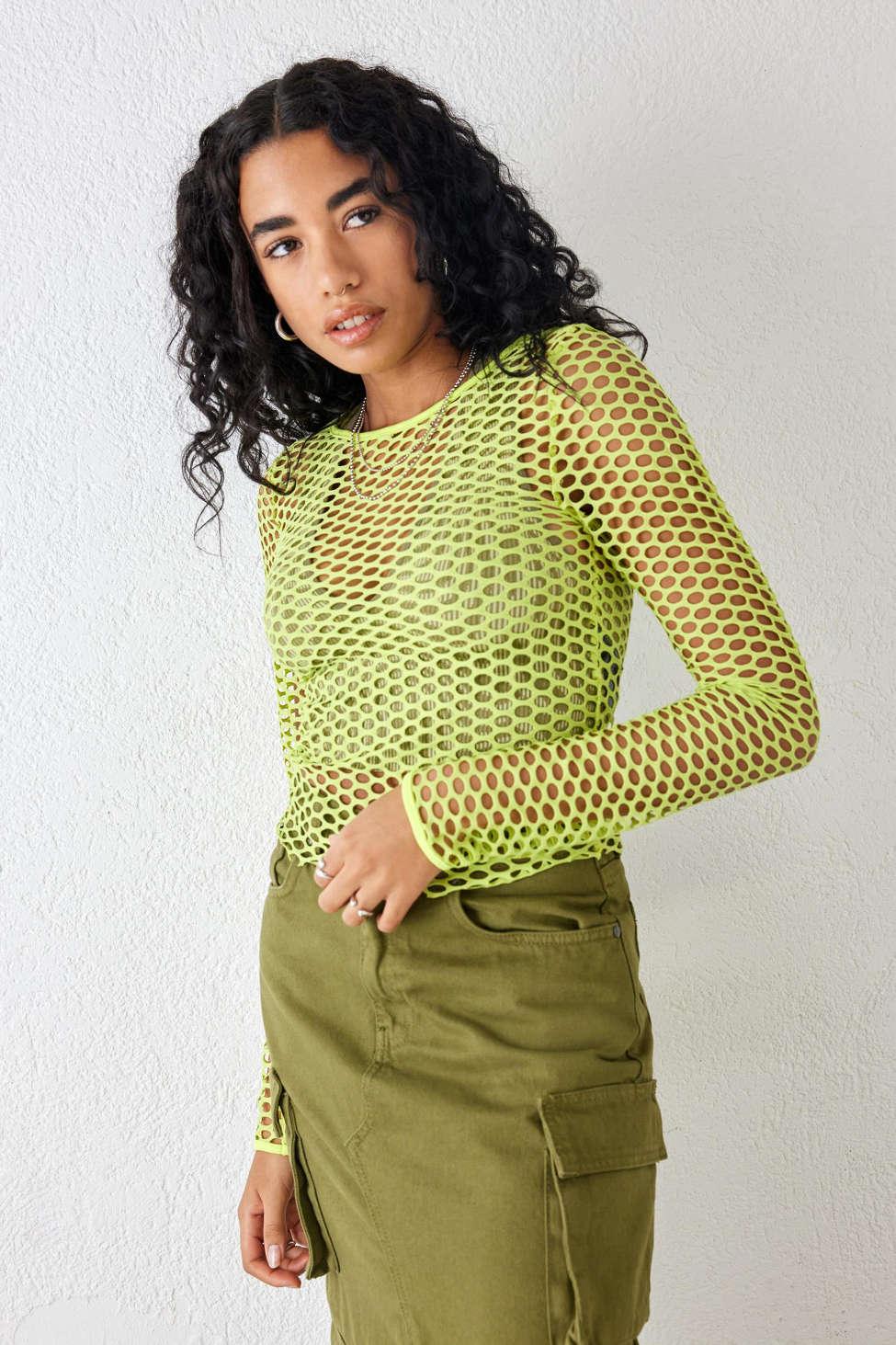 Urban Outfitters Uo Wide Fishnet Long Sleeve Top in Green | Lyst