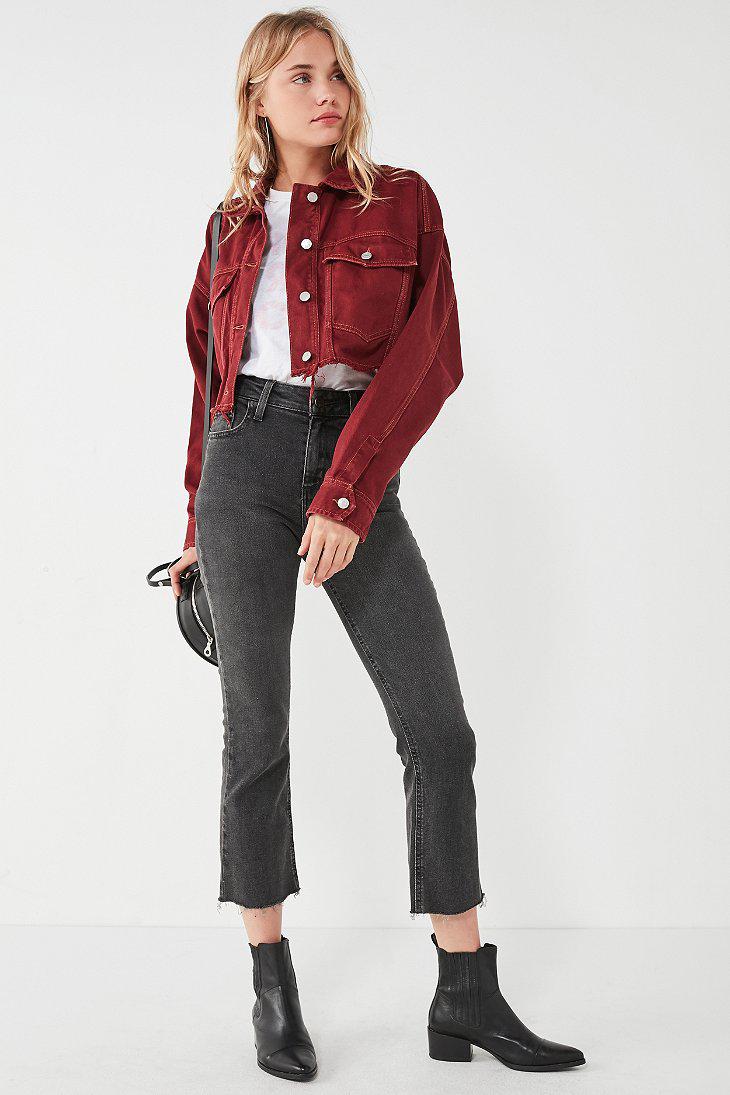 red cropped denim jacket