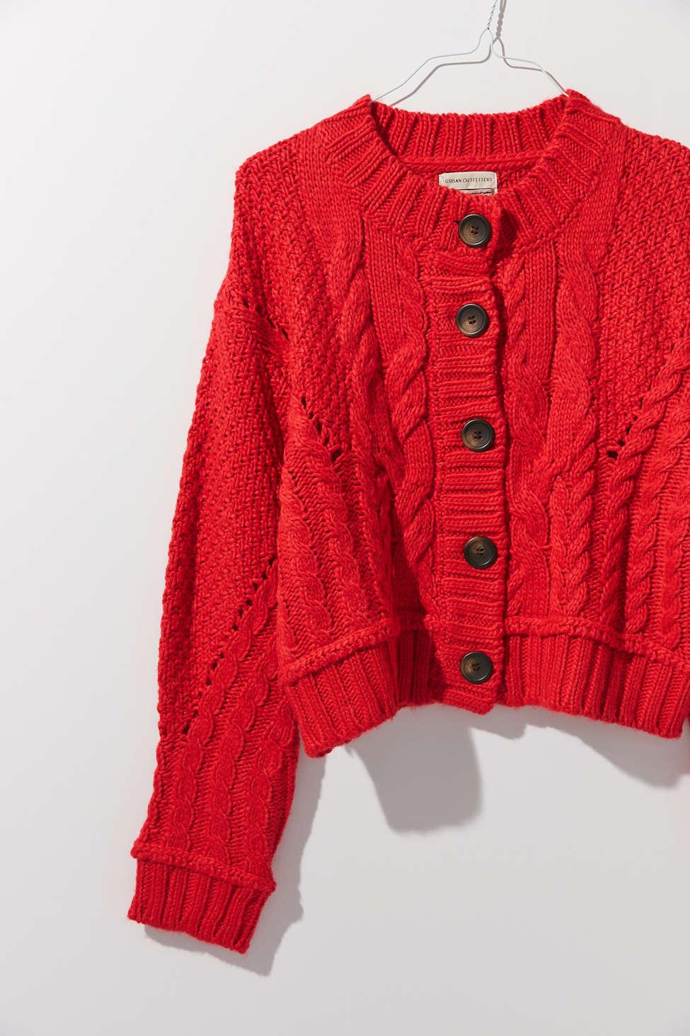 Urban Outfitters Uo Monica Cable Knit Cardigan in Red