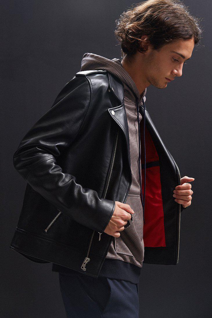 Urban Outfitters Black Uo Leather Moto Jacket For Men