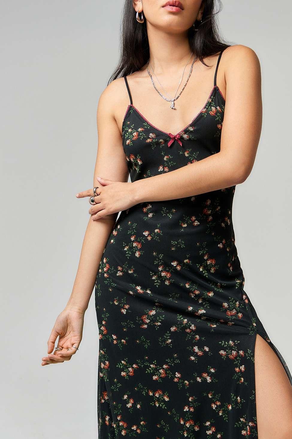 Urban Outfitters Uo Floral Mesh Maxi Dress in Black | Lyst UK