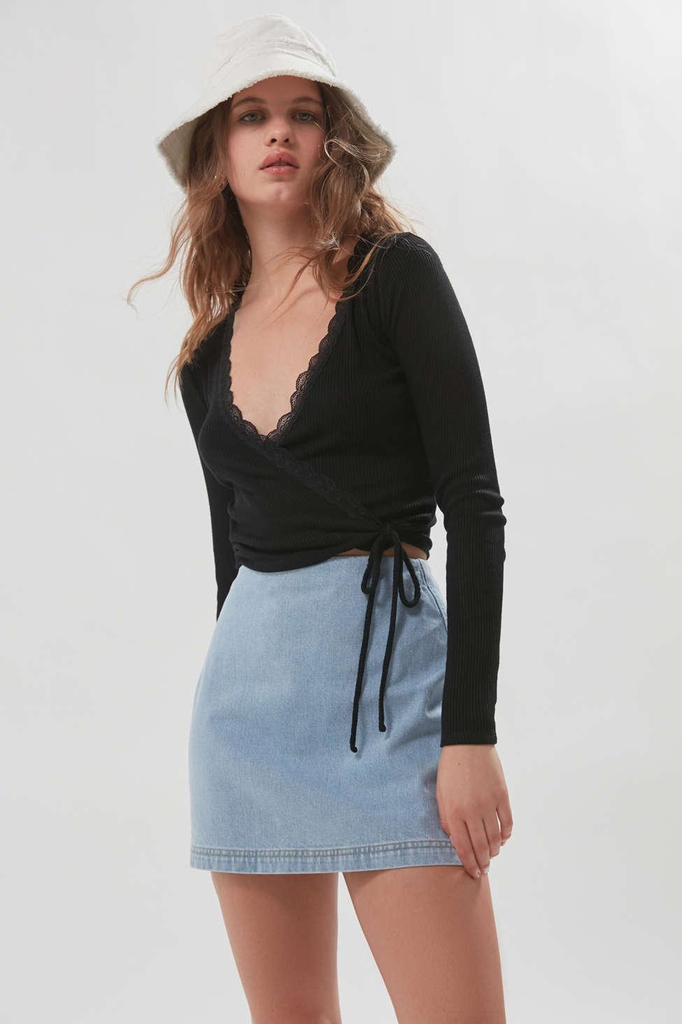 uo ribbed lace trim mini dress