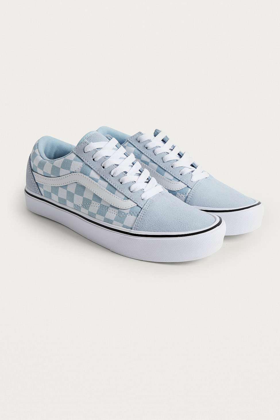 blue and light blue checkerboard vans