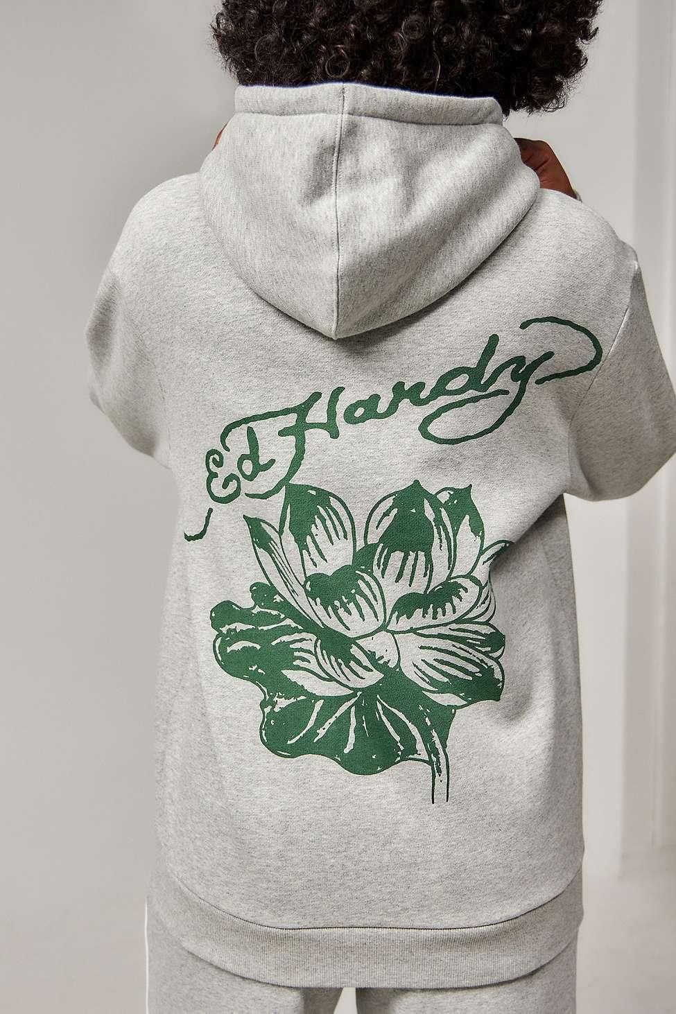 Ed Hardy Uo Exclusive Lotus Flower Hoodie in Grey Lyst UK