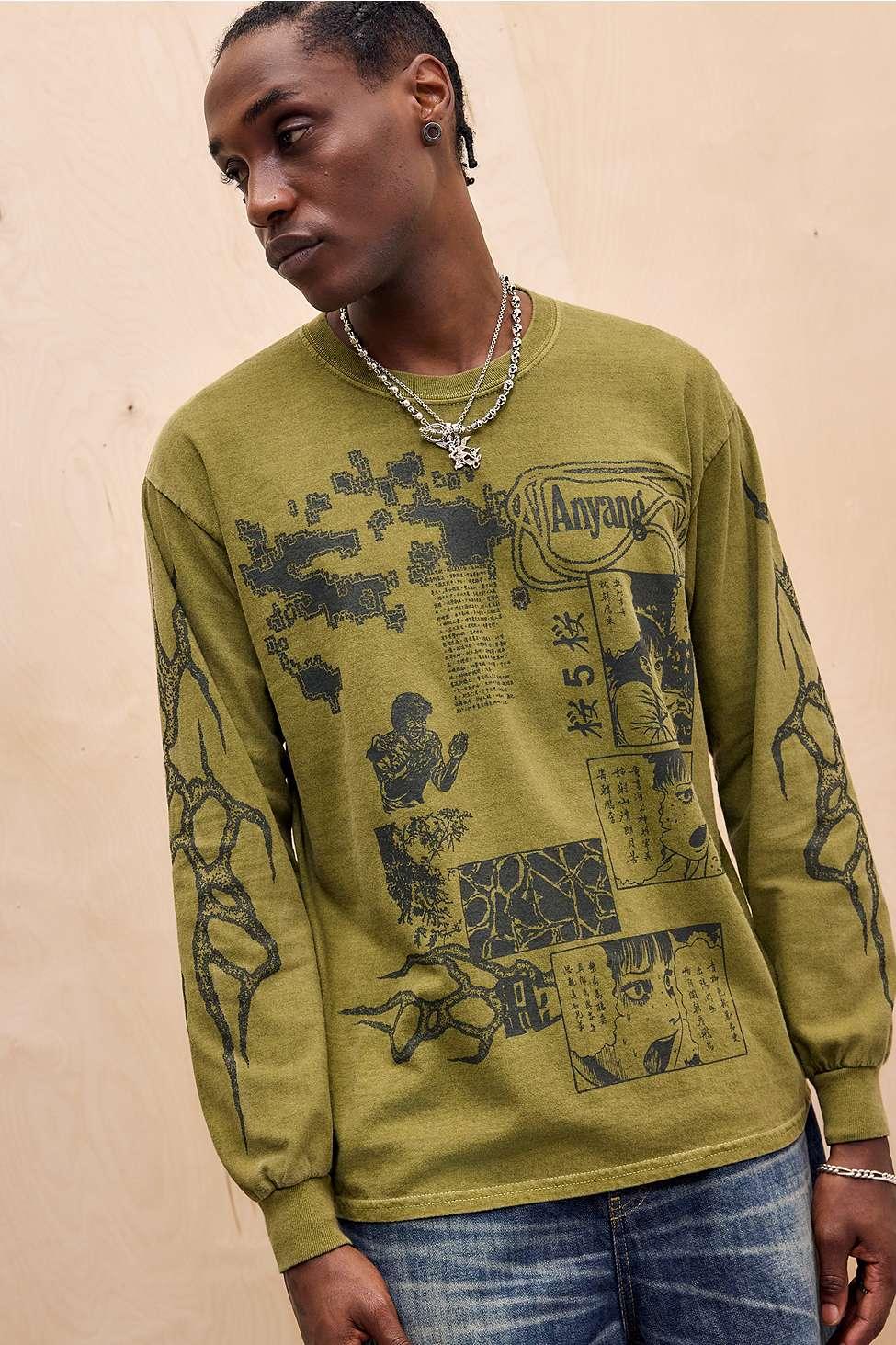 Urban Outfitters Uo Green Grunge Ayang Long Sleeve T-shirt for Men