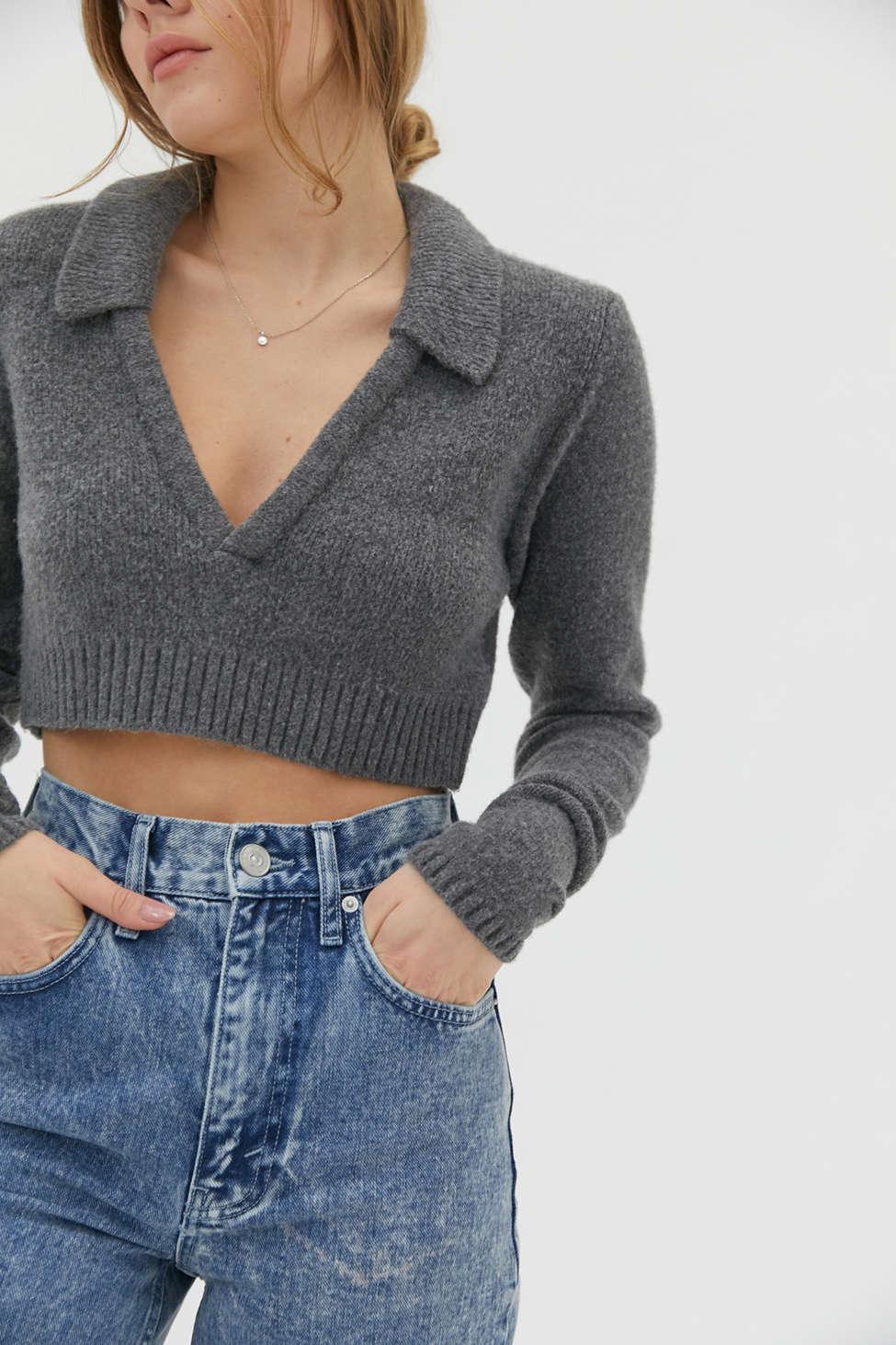 Urban Outfitters Uo Walter Collared Cropped Sweater in Gray Lyst