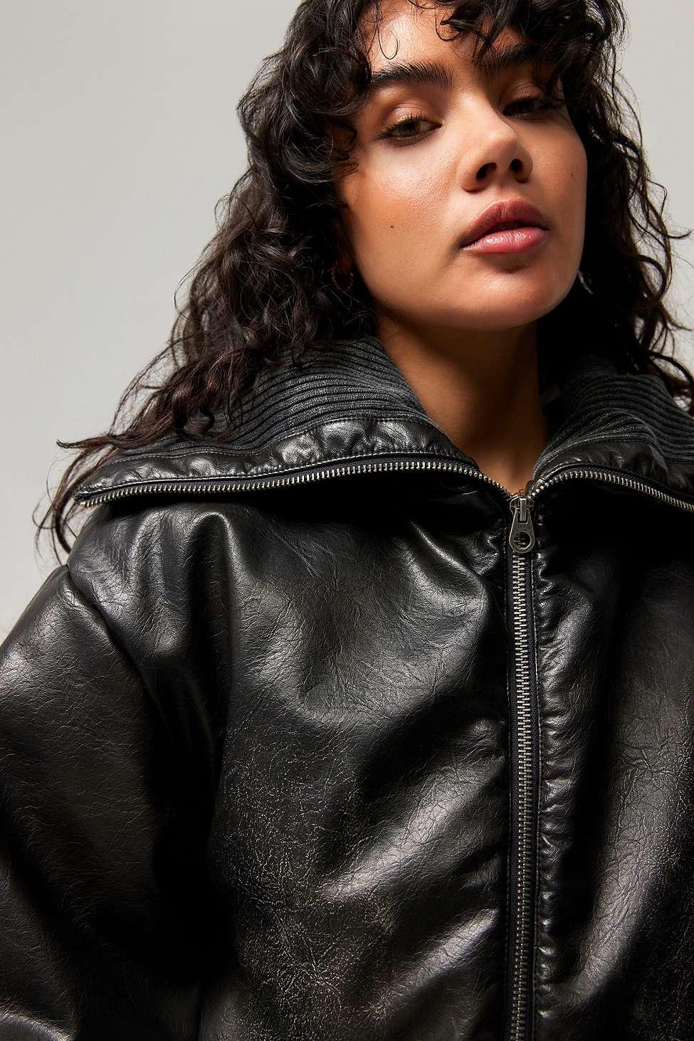 【JADED LONDON】High-neck padded faux-leather jacket Shop Vaca Faux Leather Jacket | Jaded London
