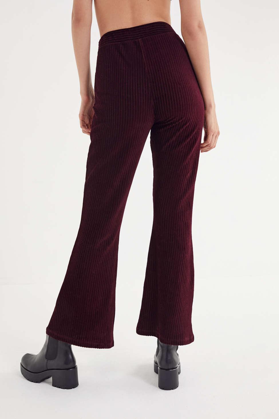 Urban Outfitters Uo Cassidy Ribbed Velvet Kick Flare Pant in Red - Lyst