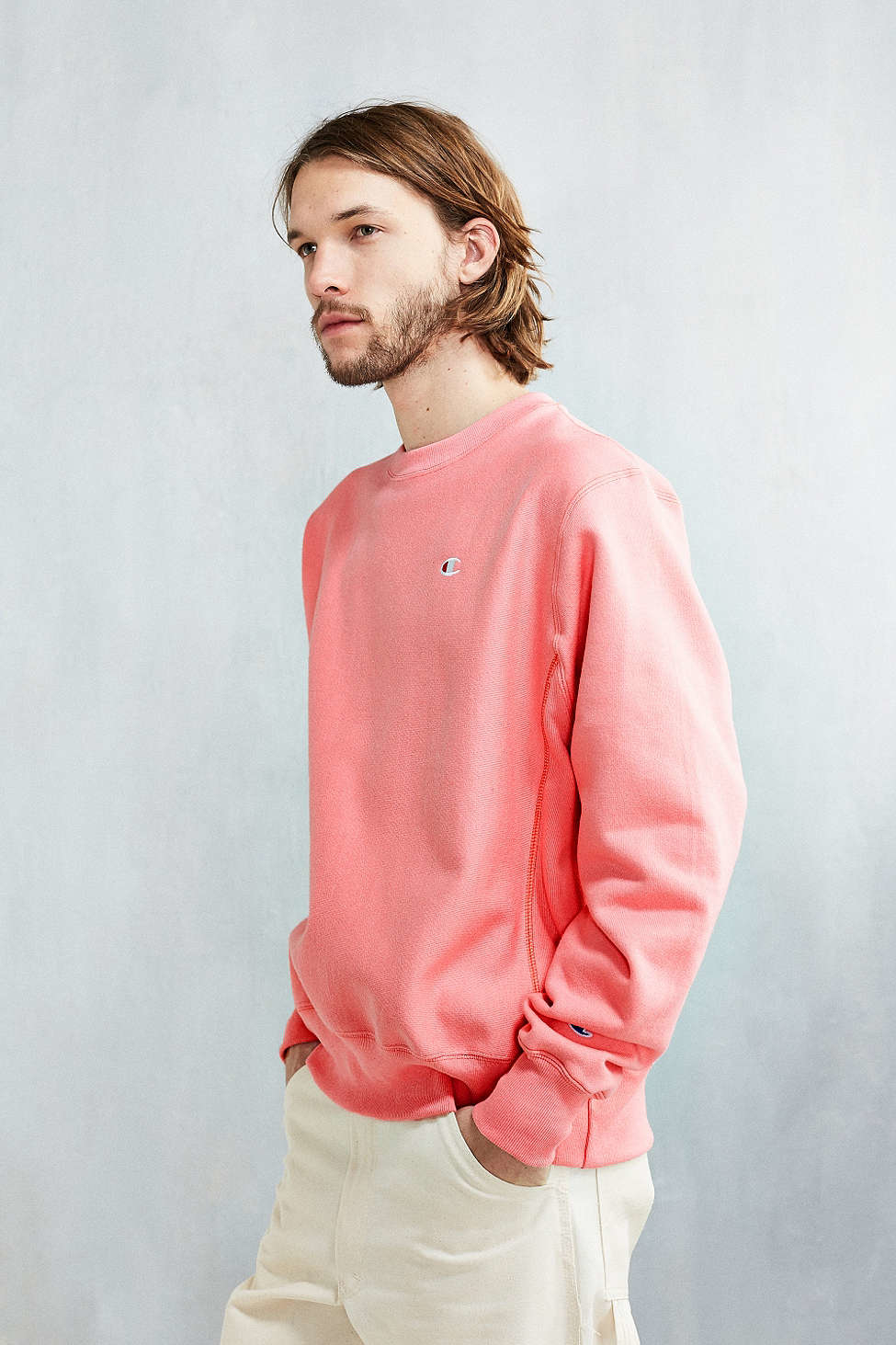 Champion Fleece Reverse Weave Crew-neck Sweatshirt in Pink for Men - Lyst