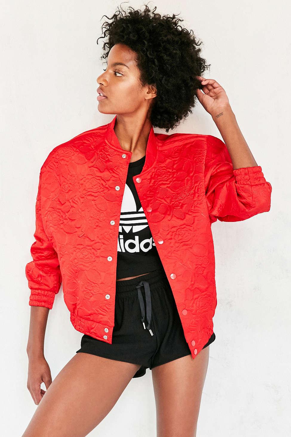 adidas Originals Synthetic Originals '70s Floral Jacquard Bomber Jacket in  Red - Lyst