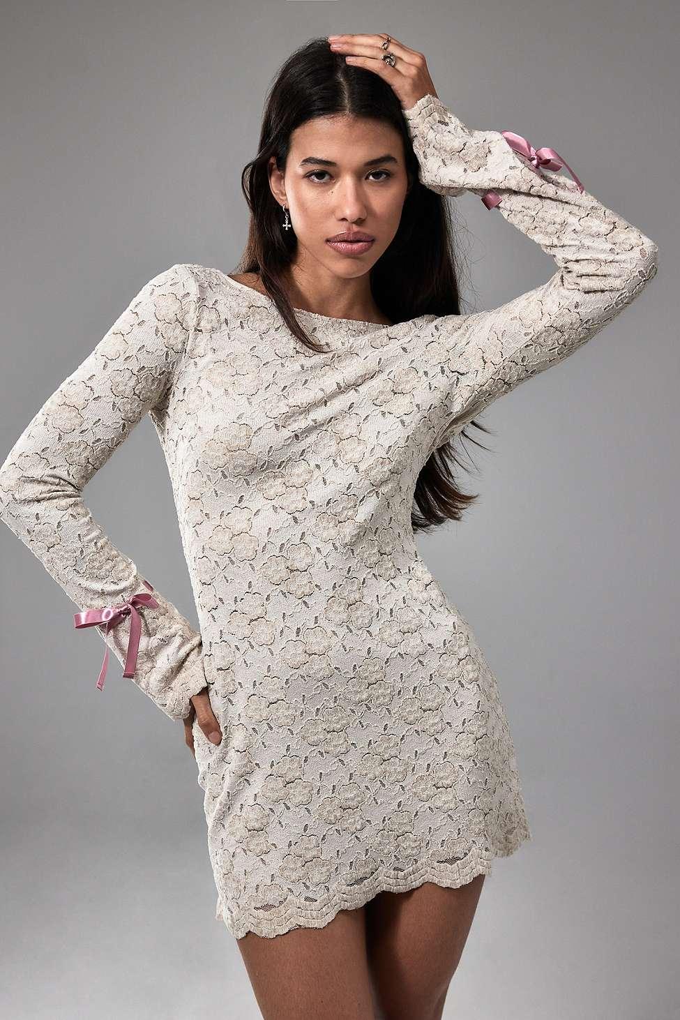 kimchi blue frankie lace long sleeve mini dress Kimchi Blue Frankie Lace Mini Dress in White