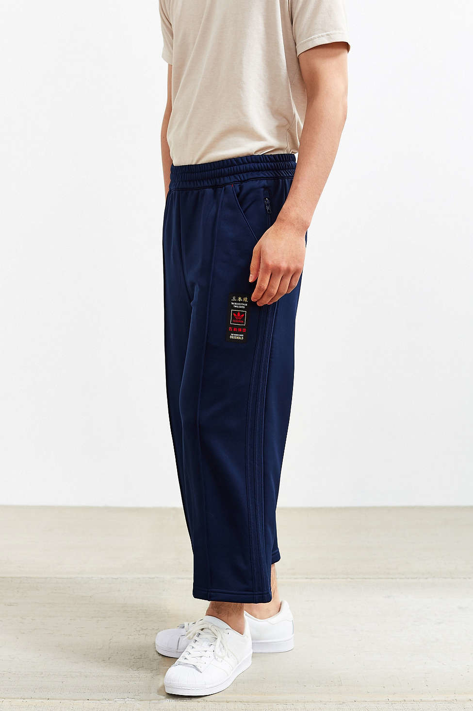 Adidas Originals Synthetic Budo 3 4 Wide Leg Cropped Pant In Blue